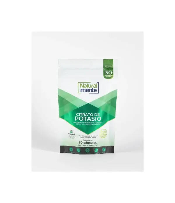 Citrato de Potasio de Naturalmente | Suplemento Alimenticio para Equilibrio Electrolítico y Muscular | Minerales Esenciales | 60 cápsulas 650 mg