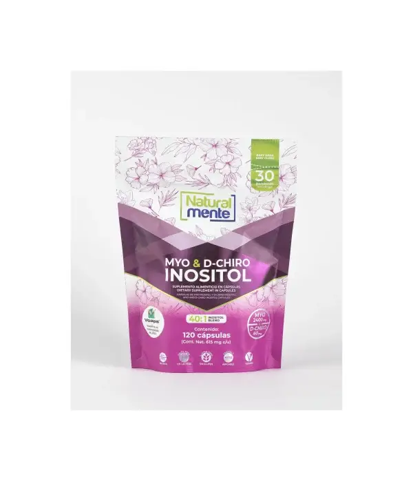 MYO y D-CHIRO INOSITOL de Naturalmente | Suplemento Alimenticio para Equilibrio Hormonal y Metabólico | MYO 2400 mg + D-Chiro 60 mg. 40:1 Inositol Blend.