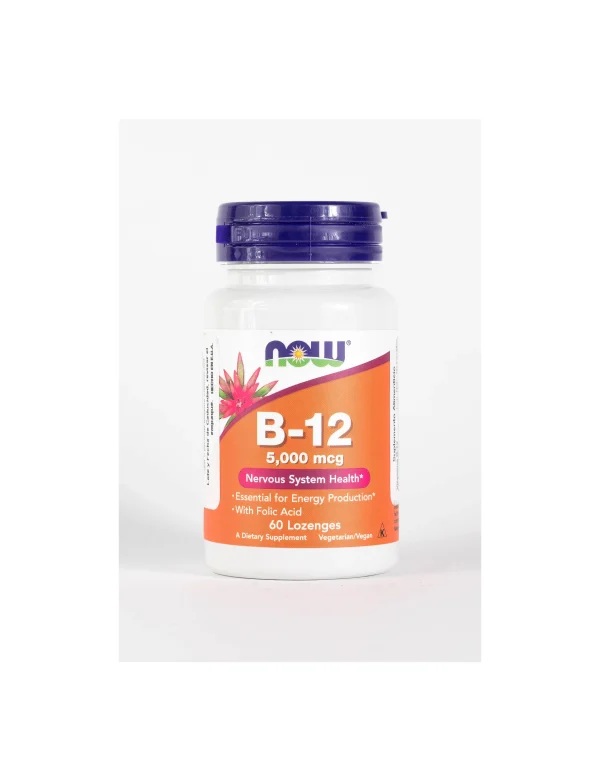 Vitamina B-12 5000mcg de NOW Foods - Apoyo para la función del Sistema Nervioso | 60 pastillas veganas